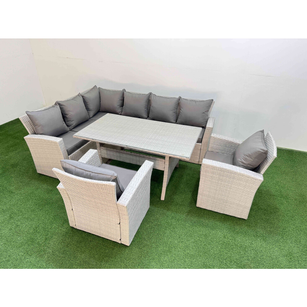 Fimous 8 Seater Rattan Garden Furniture Set Outdoor Patio Dining Corner Sofa Sets with Dining Table 2 Chairs Light Grey Mixed