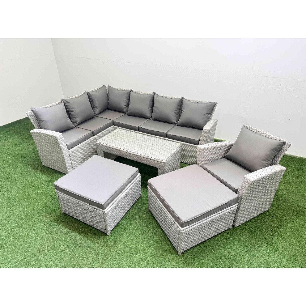 Fimous Light/Grey Rattan Garden Furniture Set Outdoor 9 Seater Corner Sofa Sets With Oblong Coffee Table Chair 2 Big Footstools Mixed - Image 3