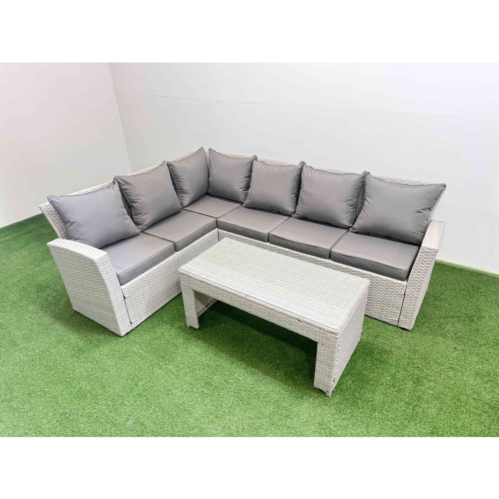 Fimous Rattan Garden Furniture Set Outdoor 6 Seater Corner Sofa Sets with Oblong Coffee Table Light Grey Mixed