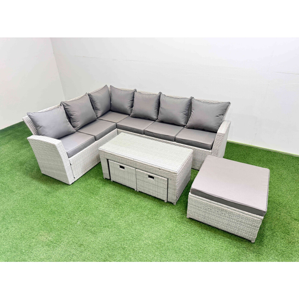 Fimous Unisex Light Grey Outdoor Seater Corner Sofa Sets With 3 Stools Mixed Size 9 - Image 3