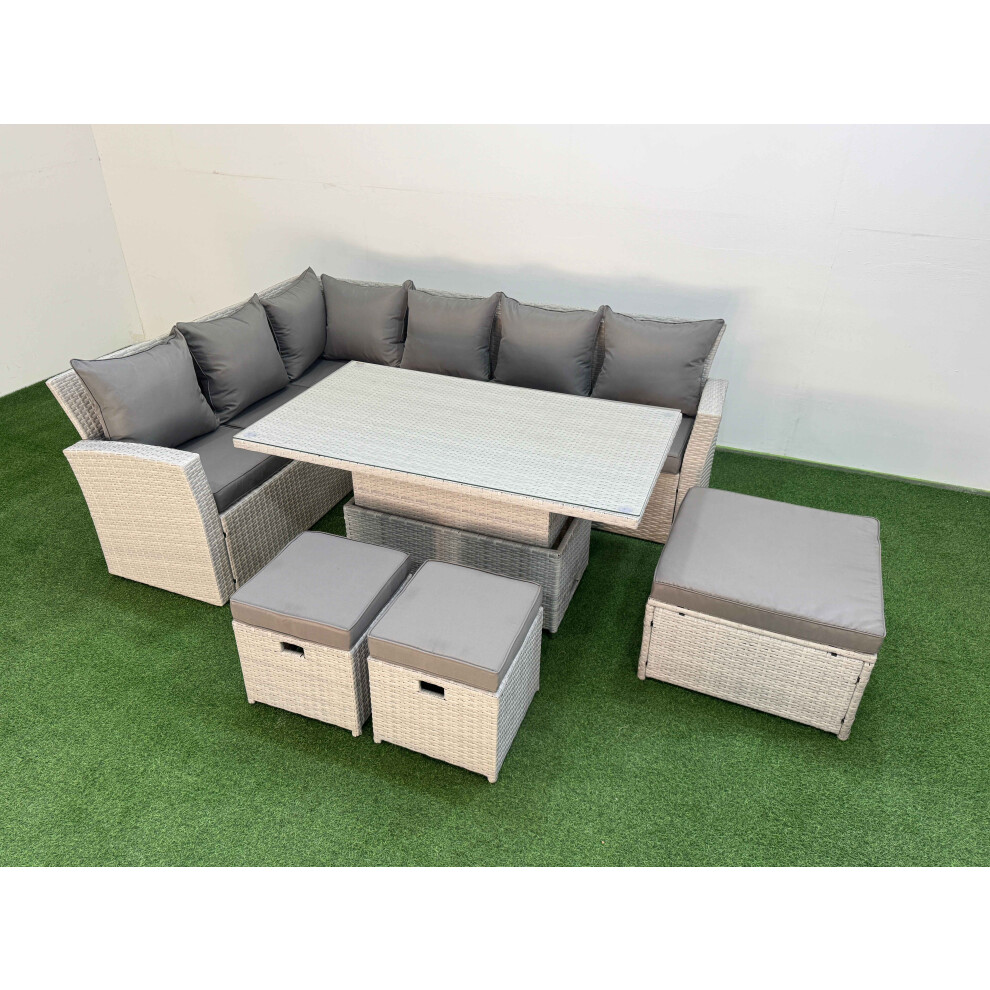 Fimous Unisex Light Grey Seat Garden Furniture Corner Sofa With Armchair 3 Footstools In Size 9 - Image 2