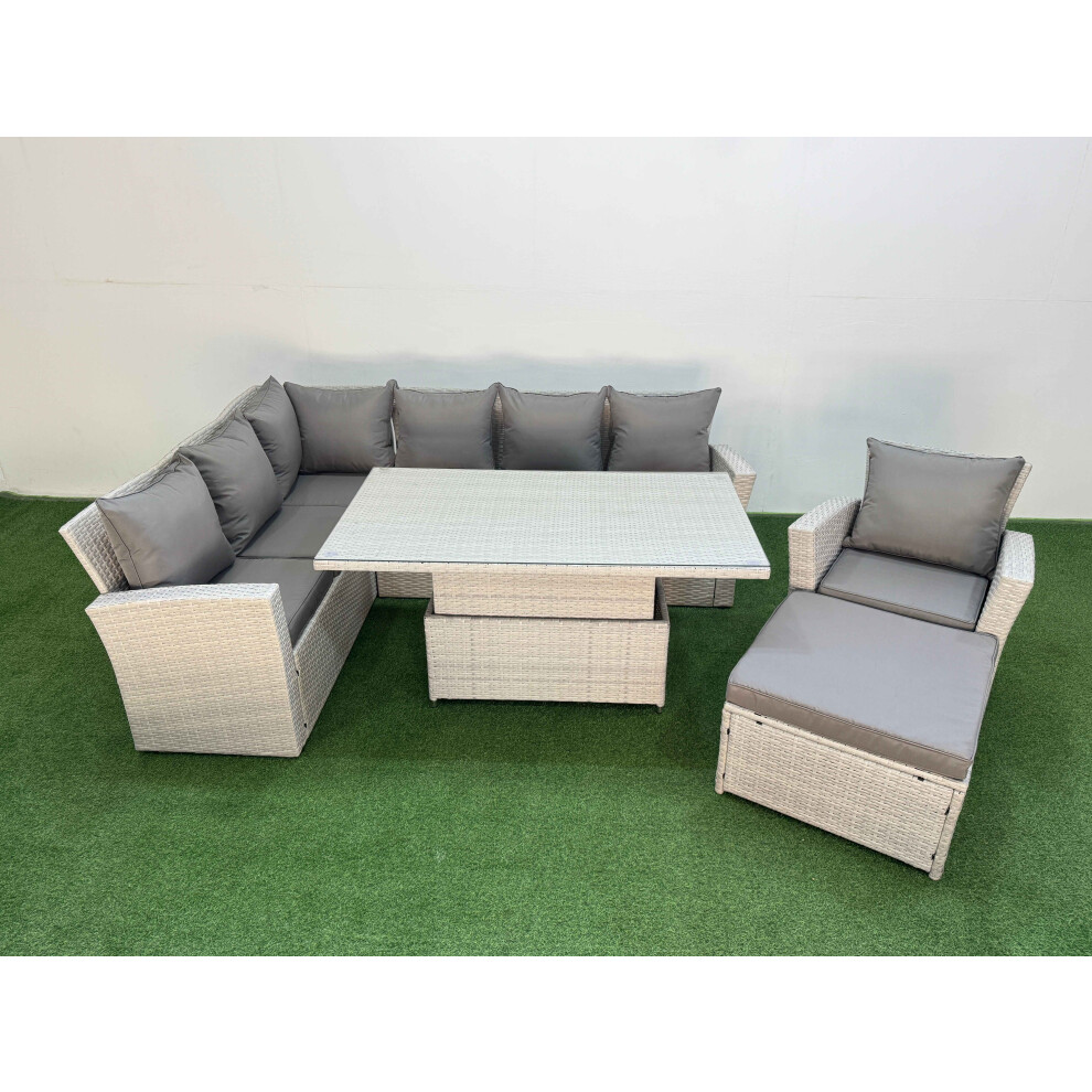 Fimous Light/Grey 8 Seat Rattan Outdoor Garden Furniture Corner Sofa Set Adjustable Lifting Dining Or Coffee Table Set With Footstool - Image 2
