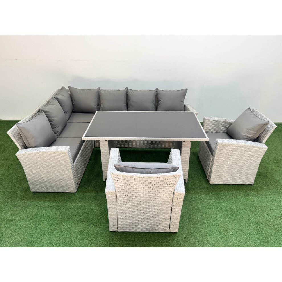 Fimous Light/Grey 8 Seater Wicker Rattan Corner Sofa Sets Outdoor Garden Furniture Sets With Rectangular Dining Table Lounge Sofa 2 Armchair - Image 2