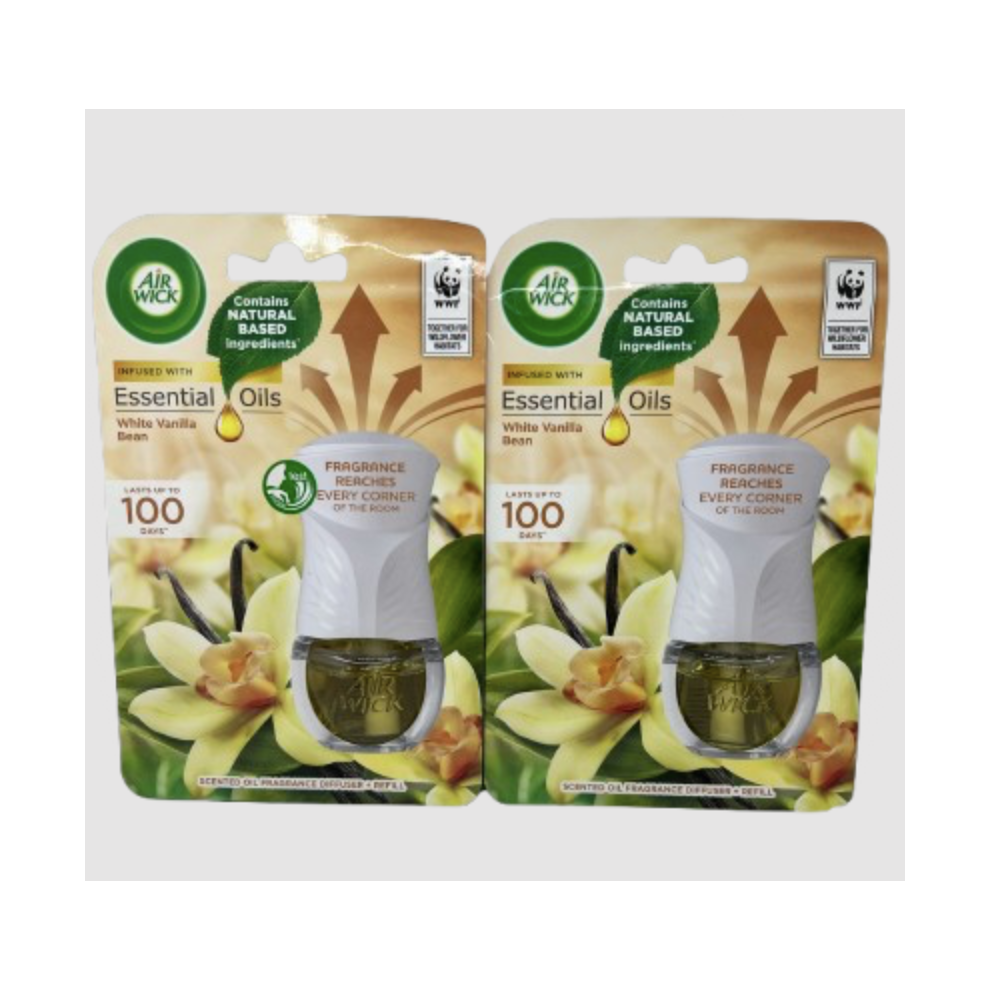 2 x Air Wick Scented Oil Plug Diffuser & Refill White Vanilla Bean 19ml