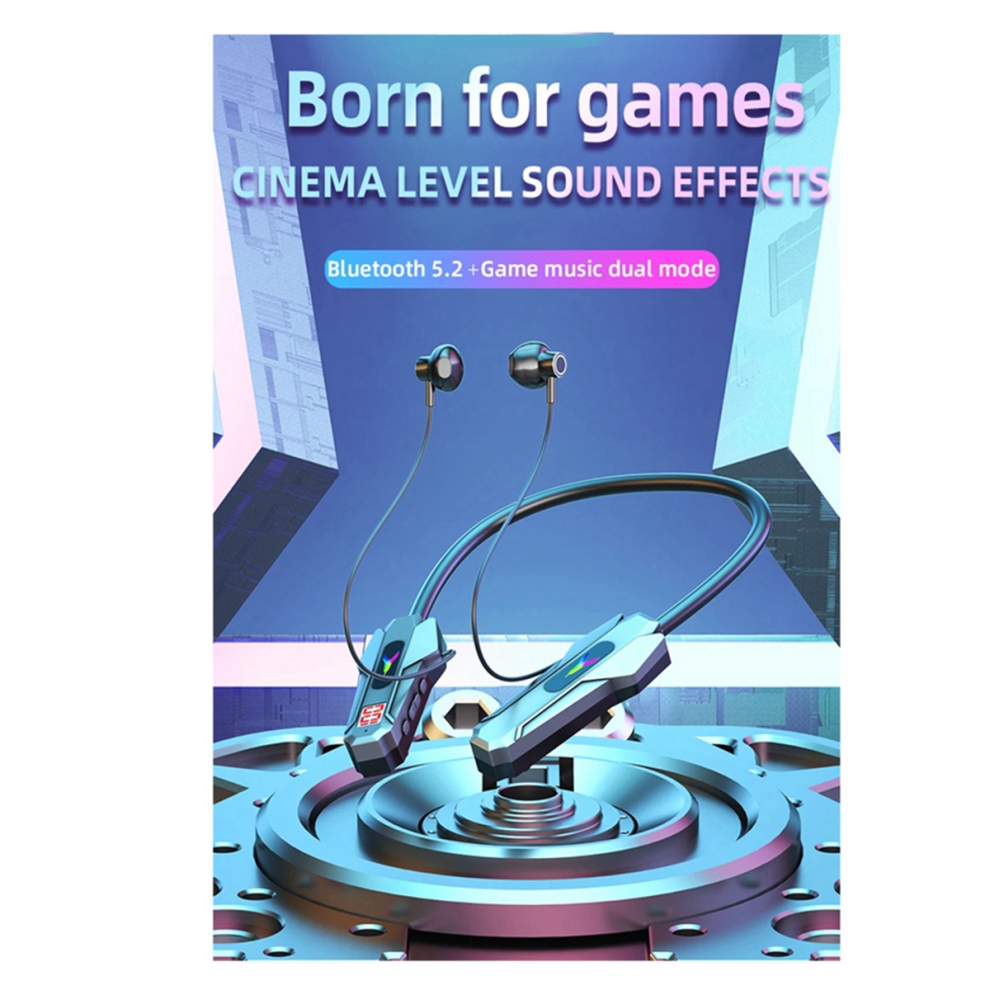 Game Bluetooth Headphone Wireless Bluetooth Earphones Neckband LED Display Gaming Headset Waterproof Magnetic Sport Headsets with HD Mic Sliver-image-OPC-PGYGWFB-NEW