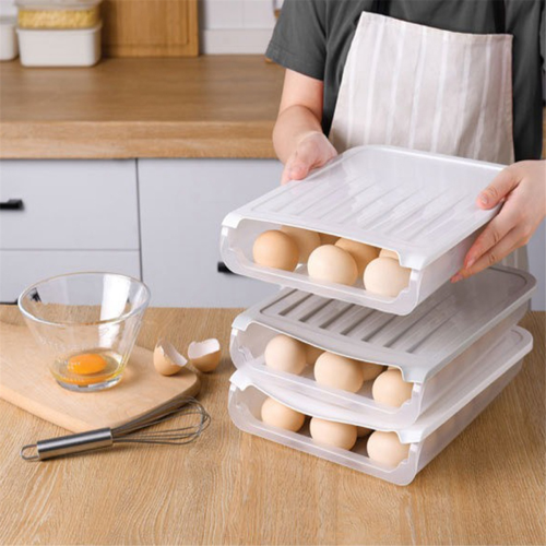 Egg box Automatic Rolling Egg Box Refrigerator Crisper Egg Basket Storage Container Kitchen Storage Box White 2