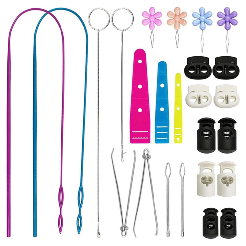 Drawstring Threader Set Flexible Drawstring Threader Set with Stainless Steel Sewing Loop Hook Seam Tweezers Cord Lock 1