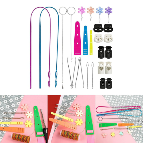 Drawstring Threader Set Flexible Drawstring Threader Set with Stainless Steel Sewing Loop Hook Seam Tweezers Cord Lock 2