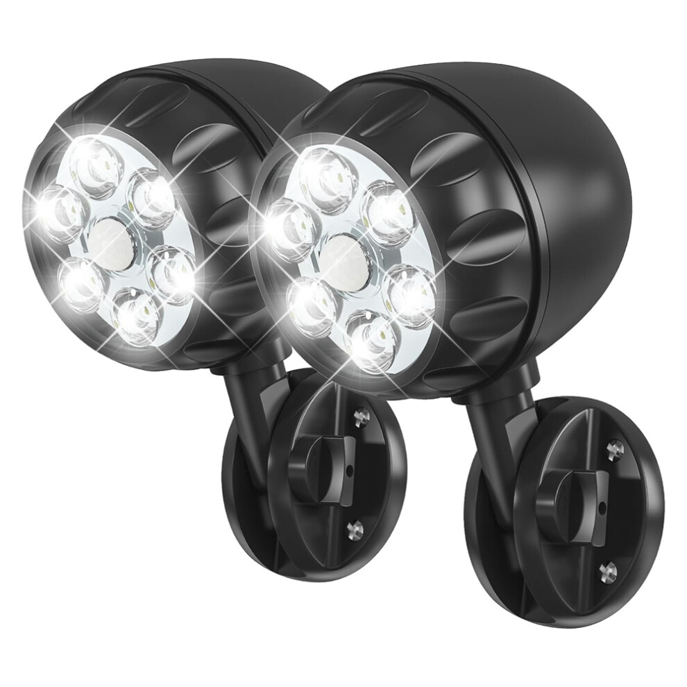 Lampe à détecteur de mouvement à piles pour extérieur, 6 LED - 6 000 K, allumage et extinction automatiques, lot de 2