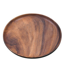 Plato redondo de madera maciza, plato de fruta de madera de acacia entera, plato de té de madera, plato de postre, cena, plato de desayuno
