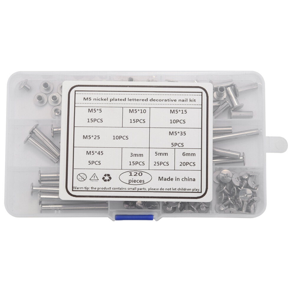 Kit Di Assortimento Di Viti Per Rilegatura Chicago, Per Rilegatura Fai Da Te In Pelle (120 Pezzi, M5)-image