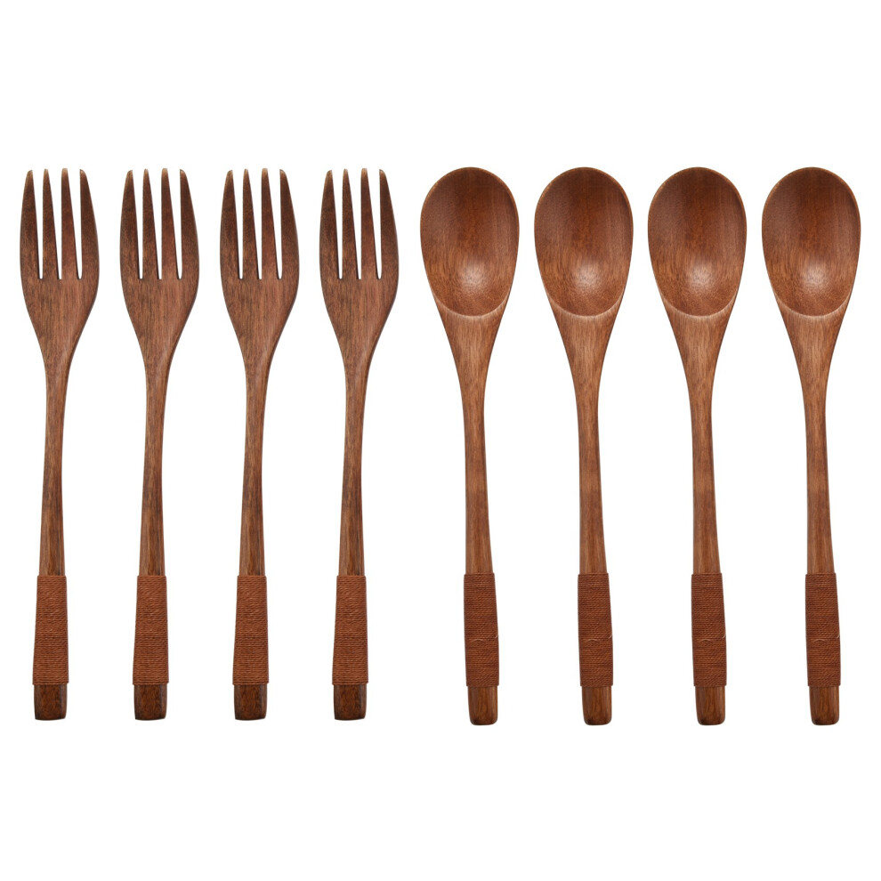 spoon 8 pcs Wooden 9 "Japanese Spoon Fork Set Kitchen Cutlery Cutlery Tableware Natural Wood Cutlery Wooden Dinner Cutlery Set
