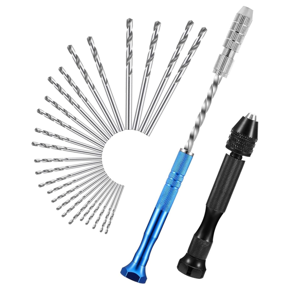 drill Pin Vise Hand Drill Set with Semi-Automatic Spiral Hand Drill Rotary Tool and 25 Micro-Type Twist Drill Bits (0.5-3mm)-image-OPC-PGYH6NT-NEW