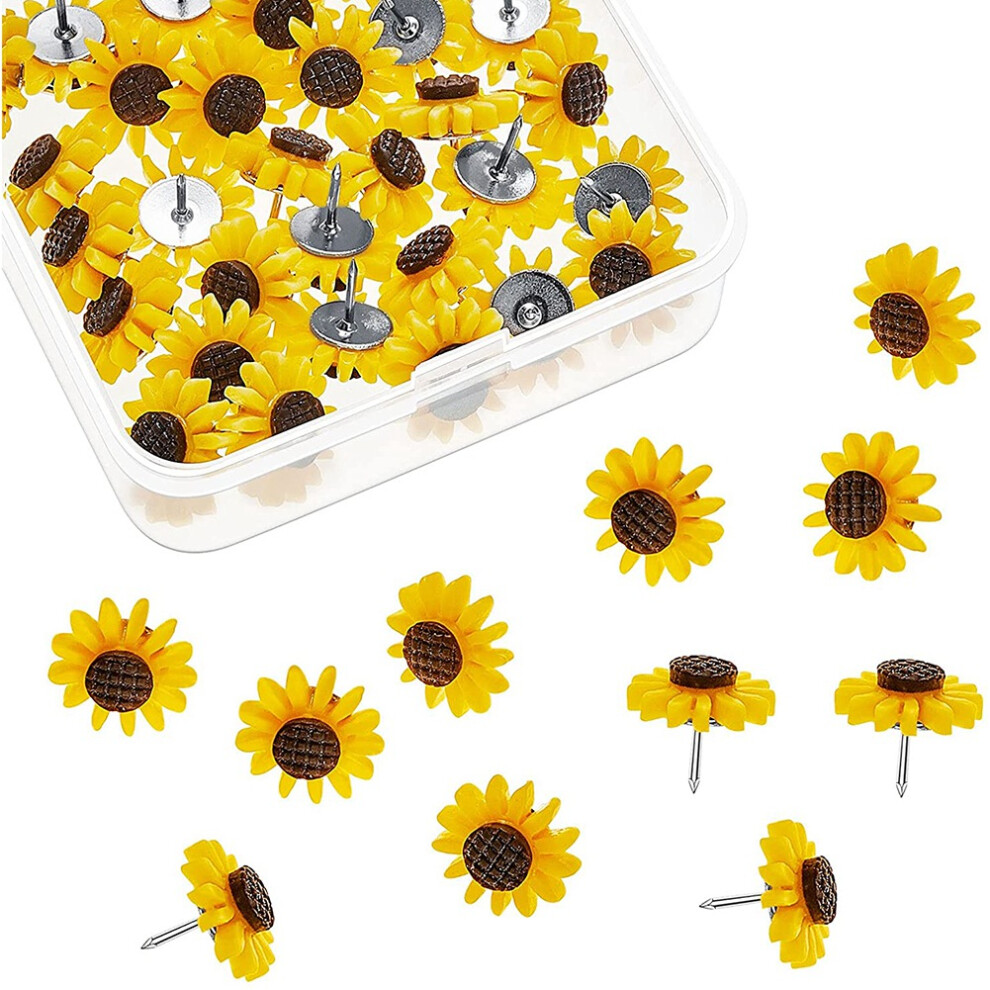 Ornements, punaises tournesol, punaises tournesol, punaises fleur pour tableau en liège, punaises tournesol pour photos, cartes murales (40 pièces)