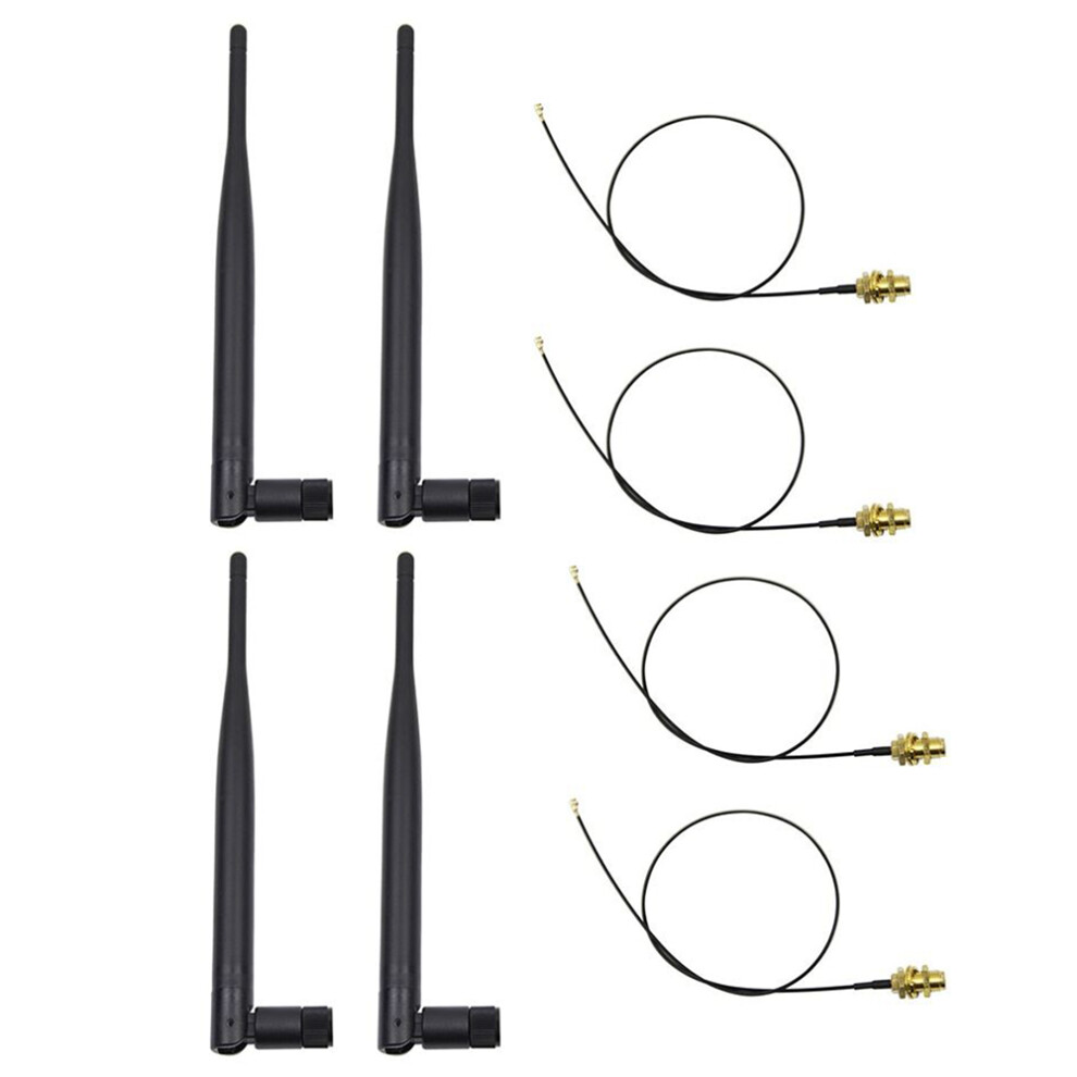 Antenna 4 X 6Dbi 2.4Ghz 5Ghz Dual Band Wifi RP-SMA + 4 X 35Cm Cavo U.Fl / Ipex