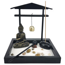 Sand Desktop Zen Sand Garten meditierende Buddha-Statue, Mini Zen Garten Sand Tray Kit für Home Office Decor