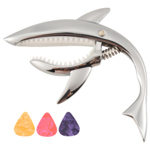 Capo Shark Guitar Capo de liga de zinco para violões elétricos clássicos acústicos e baixo Ukulele Capo com palheta, prata