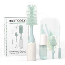 Momcozy Innovative Baby Bottle Brush Set, Press-to-foam Design for Ease of Clean, 2 Brush Head Replacements for Complete & Better Bottle Cleaning,