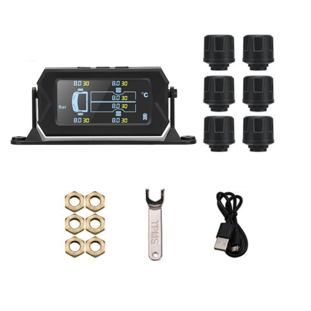 Car Rv Tpms 6 Wheels Sensor Solar Tire Pressure Monitoring System 4853659240176