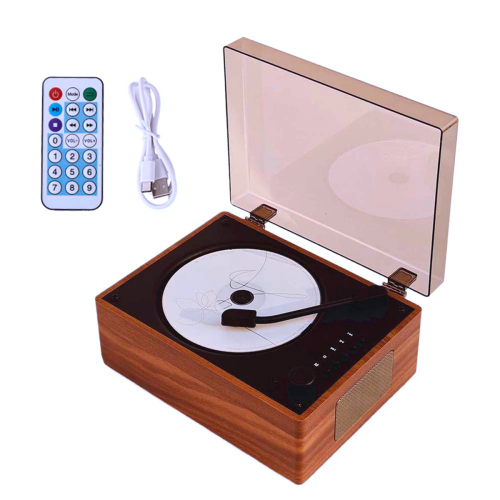 Bluetooth 5.1 CD Speaker with Tray-Loaded Player Wood Brown