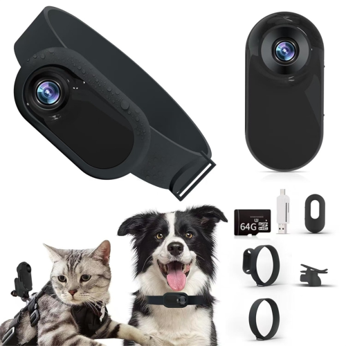Κολάρο παρακολούθησης σκύλου HD 1080P χωρίς WiFi, κάμερα γάτας, μαύρη 2