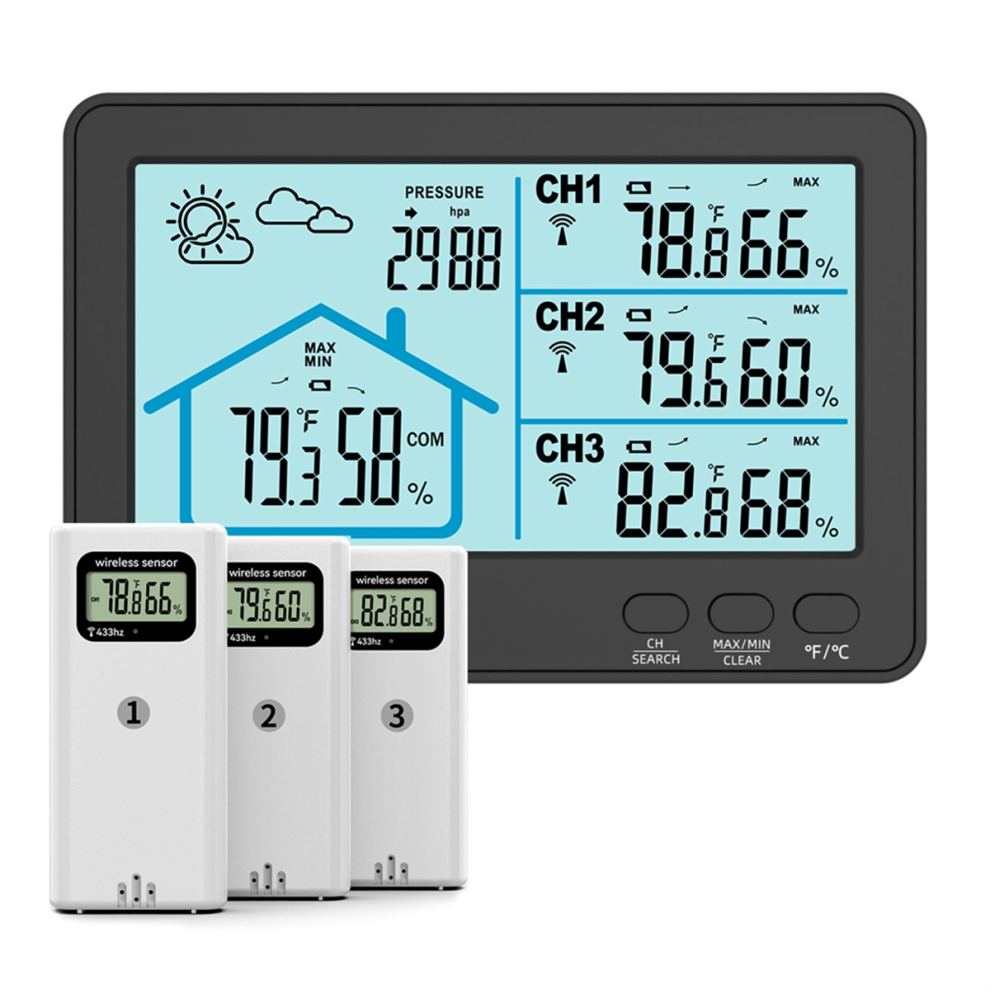 Stazione Meteorologica Wireless Con Schermo Lcd E Sensore Di Temperatura E Umidità, Nera