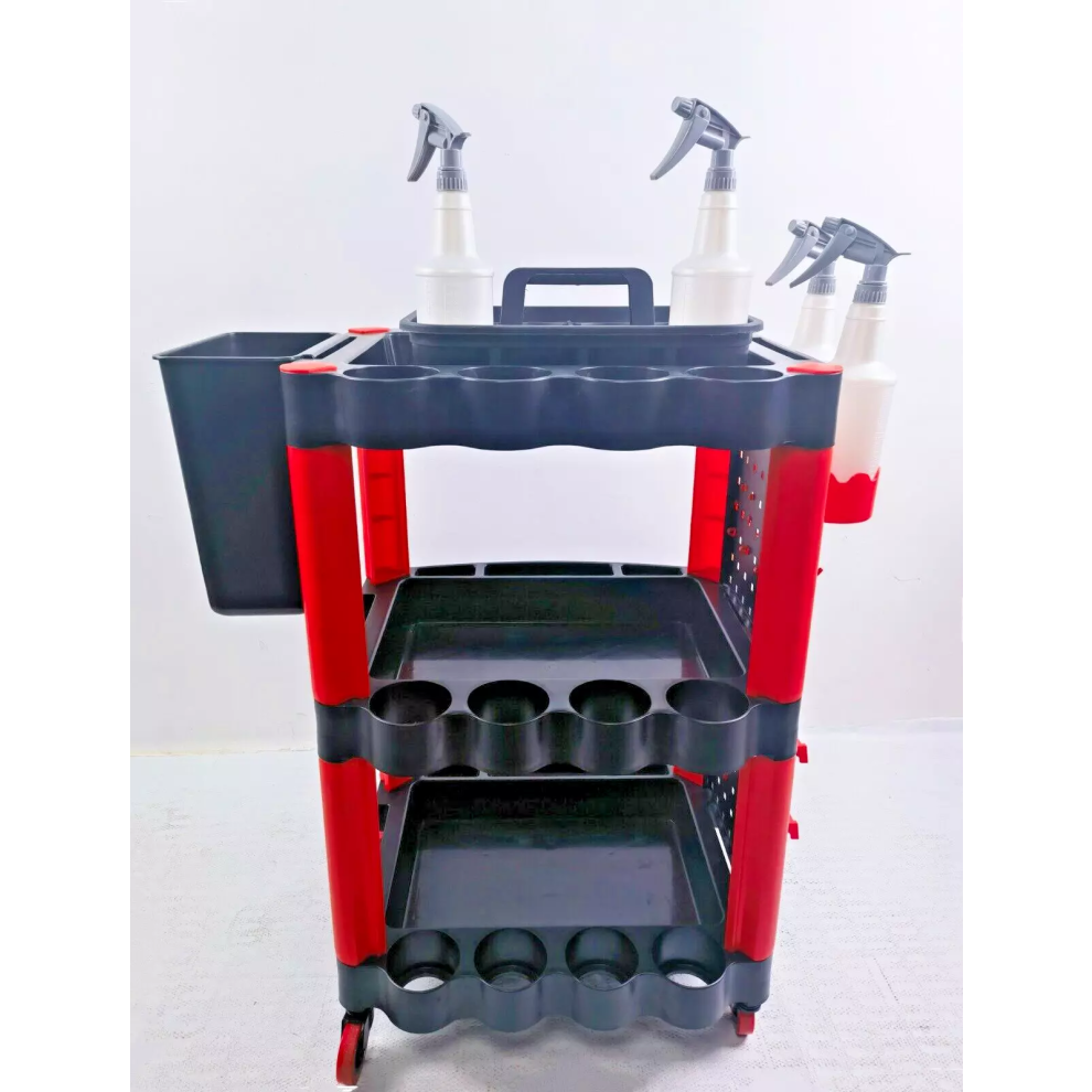 Dirty Pro Tools 3 Tiers Auto Detailing Cart Car Wash Tool Organiser Wheels Valet Trolley
