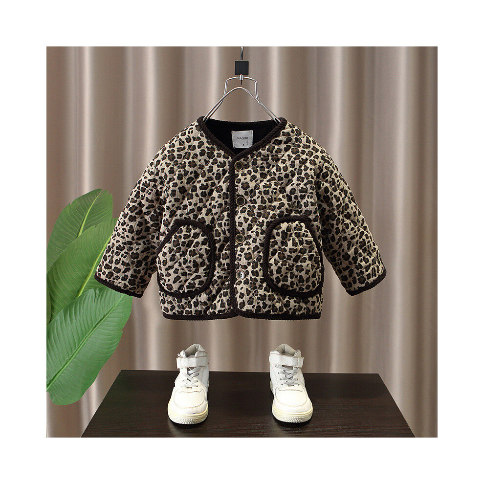 (Leopard Cotton Coat,140cm)Ensemble veste et pantalon coton garçon imprimé léopard doux et épais pour tenue hivernale