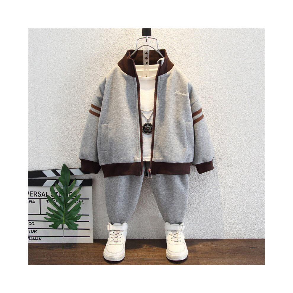 (StyleF)Élégante combinaison de sport deux pièces en coton gris printemps et automne pour garçon de 3 à 8 ans