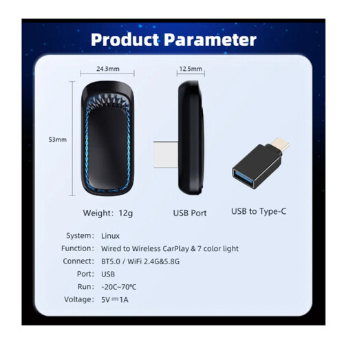 Bezdrôtový RGB Carplay Dongle Mini Box Connect Bluetooth WiFi (USB) 2
