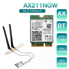 Sieťová karta AX211NGW+ s dvojitou anténou WiFi 6E M.2 Key E 2,4 GHz/5 GHz