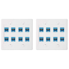 Nástenná doska Ethernet, 8 portov - dvojitý konektor Cat6 RJ45, modrý