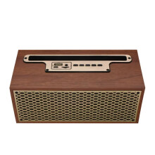Bezdrôtový subwoofer s FM/AM reproduktorom a vintage dreveným obdĺžnikom