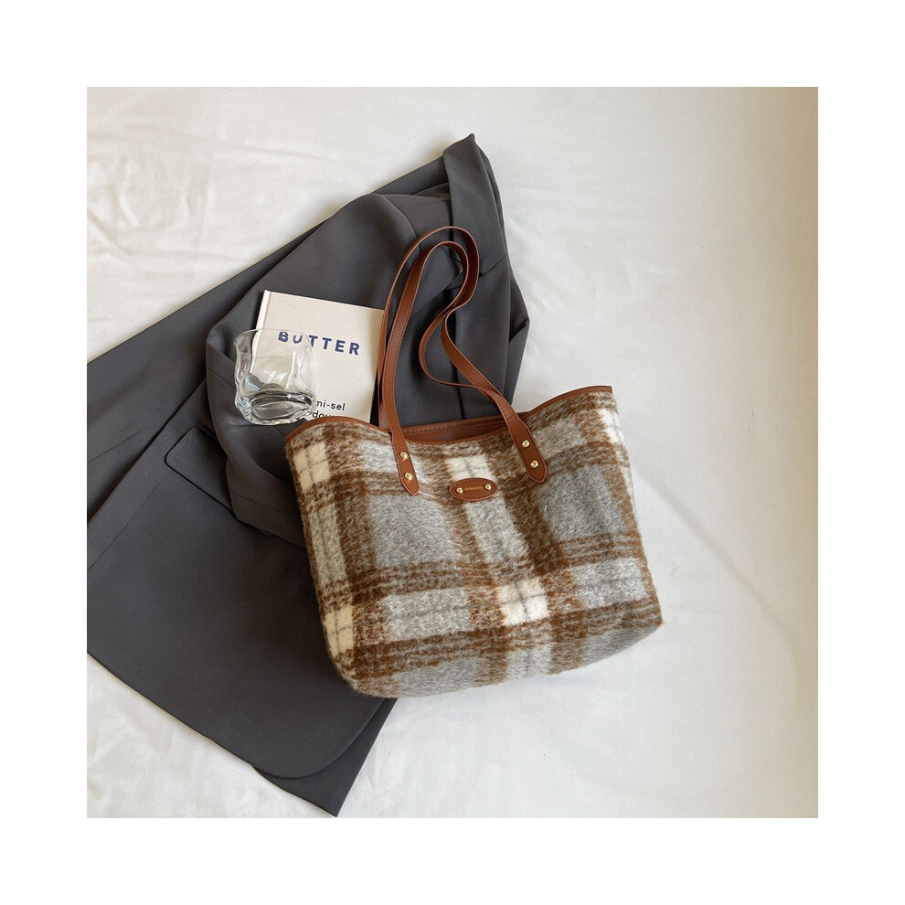 (Gray Check)Sac fourre-tout simple tendance pour femme dans les styles noir gris bleu et marron idéal pour faire du shopping