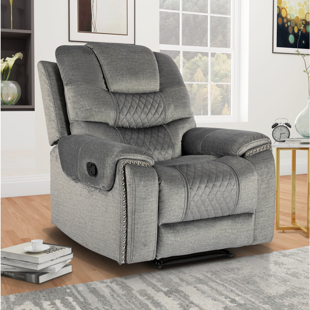 Chenille Fabric Grey Ravenna Manual Recliner Chair