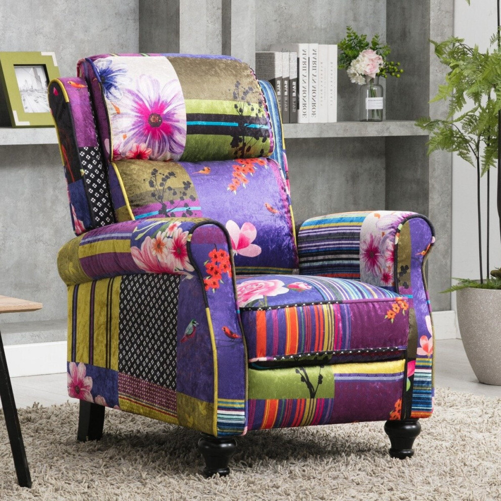 Fabric Patchwork Mary Manual Recliner Chair-image-OPC-PGYKQ58-NEW
