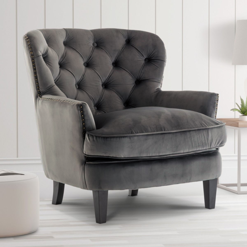 Velvet Dark Grey Buttoned Ava Accent Chair-image-OPC-PGYKQ79-NEW