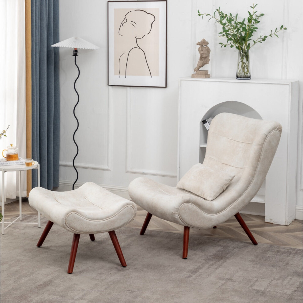 Faux Leather Suede Cream Katia Accent Chair with Footstool