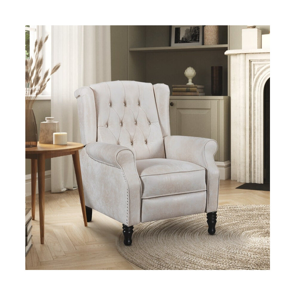 Faux Leather Suede Cream Marianna Manual Recliner Wingback Chair