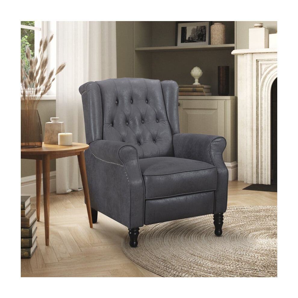Faux Leather Suede Grey Marianna Manual Recliner Wingback Chair