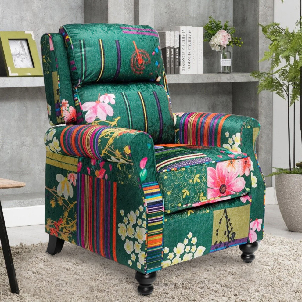 Stunning Chairs Fabric Patchwork Mary Manual Recliner Chair Green