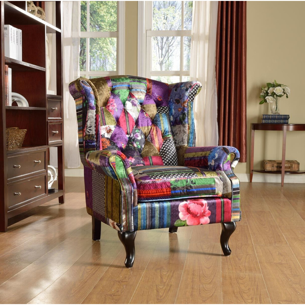 Fabric Patchwork Chesterfield Avici Scroll Wingback Chair-image-OPC-PGYKQHQ-NEW
