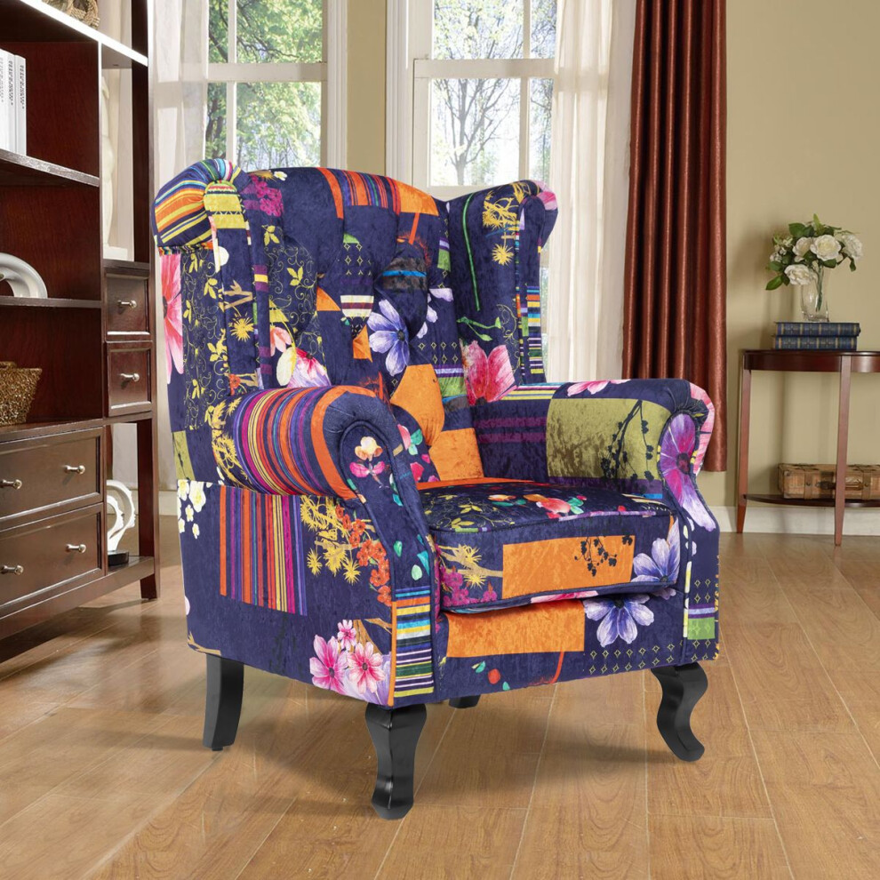 Fabric Purple Patchwork Chesterfield Wingback Chair-image-OPC-PGYKQJ9-NEW