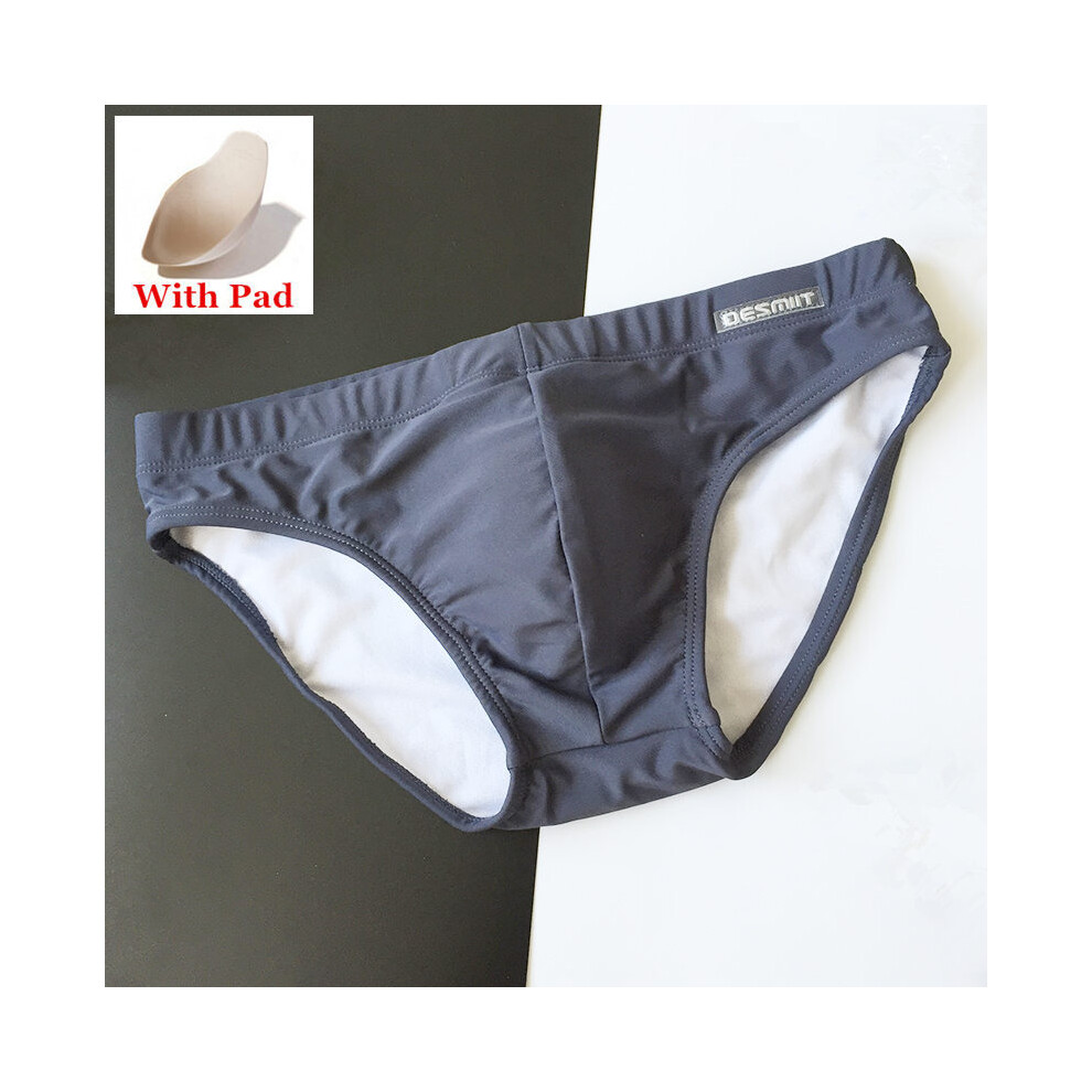 (S320 Gris Avec Coussin-L) Slip de bain Push Up Pad Desmiit Maillots de bain Hommes Maillot de bain