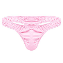 (Rose-M) Maillots de bain sexy pour hommes, string, lingerie douce et brillante, Ă volants, taille basse,
