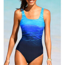(bleu-XXL) Maillot de bain une pièce dos nu sexy pour femme, maillot de bain push-up, imprimé dégradé,