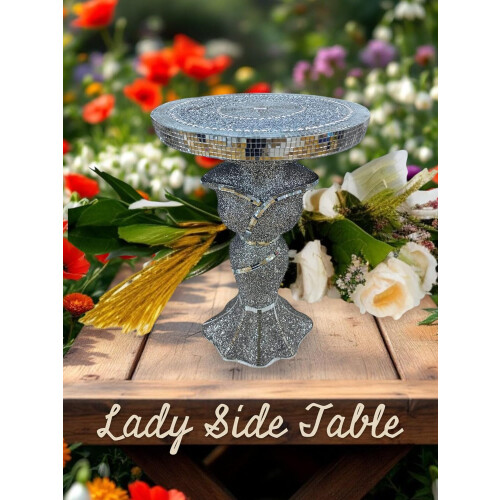 Silver Lady Table Mirrored Side Table Crushed Diamond 2
