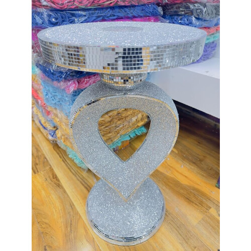 Silver Mirrored Side Table Crushed Diamond Crystal Sparkly End Table 1
