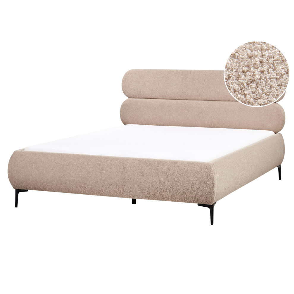 Bed Boucle LESSAY 160 x 200 cm (EU King Size) Taupe