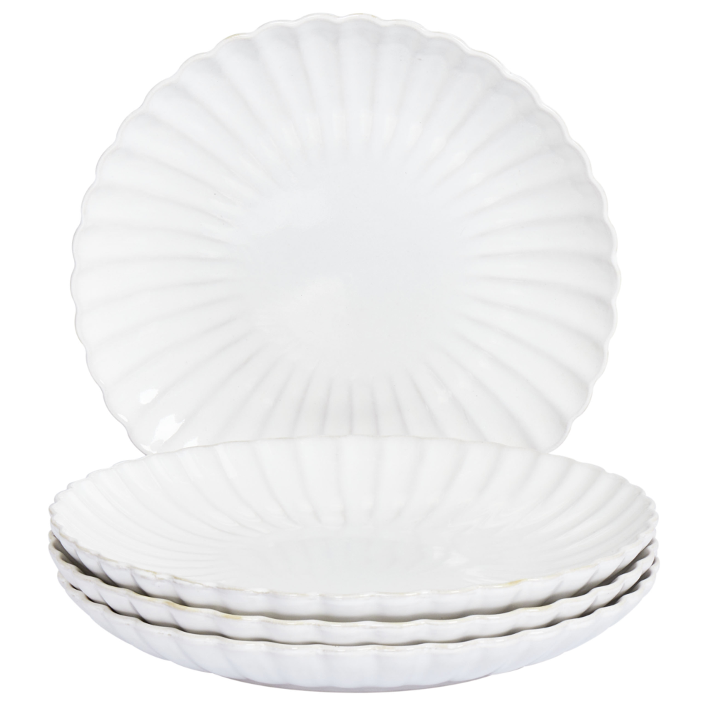 Set of 4 Dinner Plates NETTLE Stoneware White